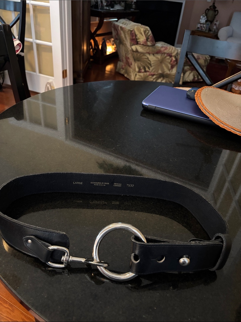 Accessories by Pearl Wide Black Leather O-Ring Belt Vintage 1990’s 36 in Large